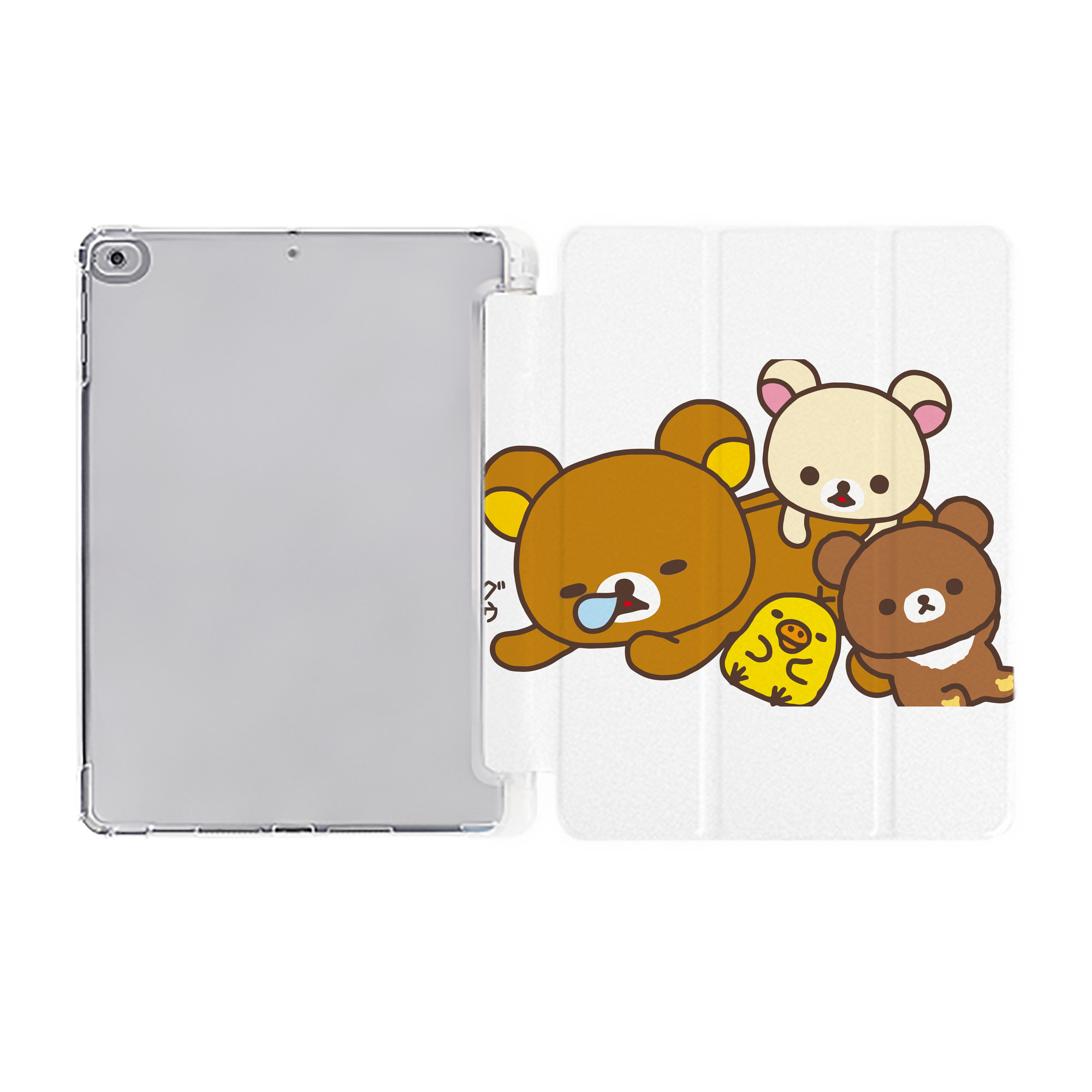 （画像用） リラックマ リラックマ キイロイトリ Rilakkuma Korilakkuma Kiiroitori IPad ケース ペン収納付き 三つ折りスタンド PUレザー×シリコン 対応機種9.5/10.5/10.9インチ